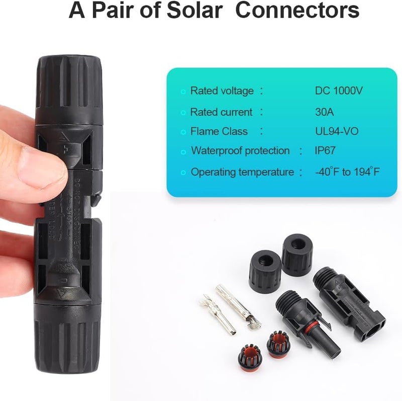 IGOYE Store 10PCS IP67 Waterproof Solar Connector Solar Panel Cable 5 Pairs PV Connectors Male/Female (5Pairs 10AWG) - Image 4